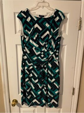 Chaps Green Geometric Sheath Dress size extra large